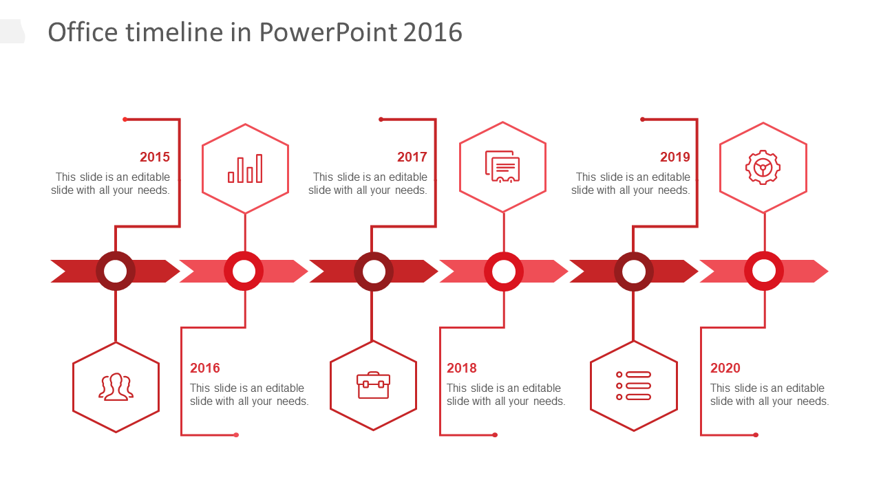 office timeline in powerpoint 2016-red